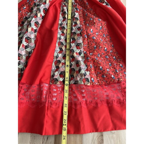 Women's Vintage Blouse & Circle Skirt Set & Belt, Red Lace Mixed Prints Size M - Picture 12 of 16